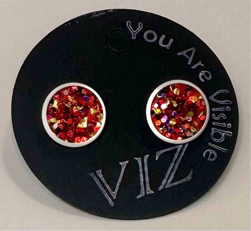 White Studs w/ Multicolor Red Sparkle