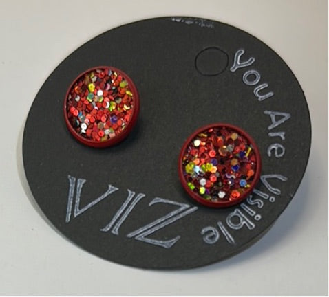 Red Studs w/ Multi Colored Red Sparkle