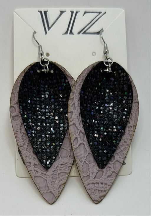 3” Dangle Earrings: Purple Textured Lace w/ Holographic Black