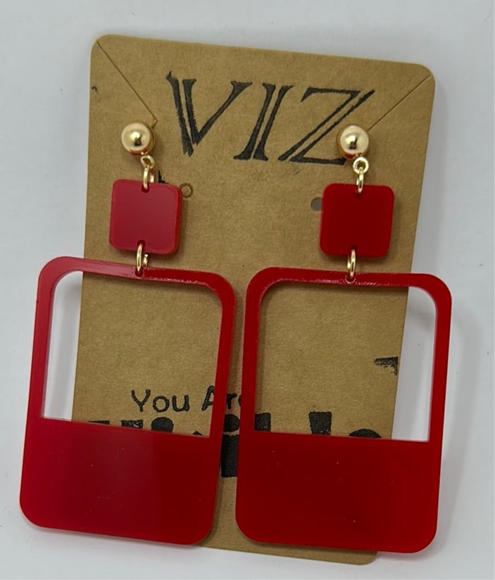 3” Studded Dangle: Red Acrylic w/ Gold Hardware
