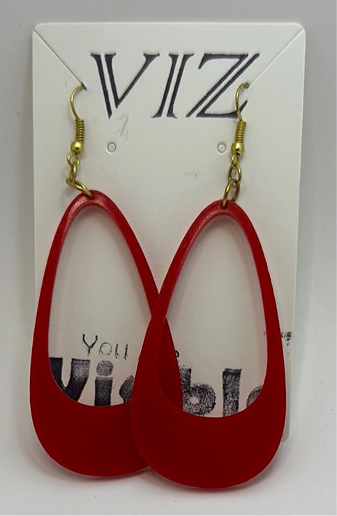 3” Dangle Earrings: Red Acrylic w Gold Hardware