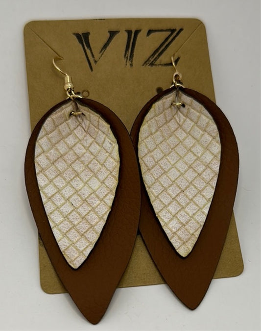 3” Dangle Earrings: Brown w/ White Speckled Weave Pattern