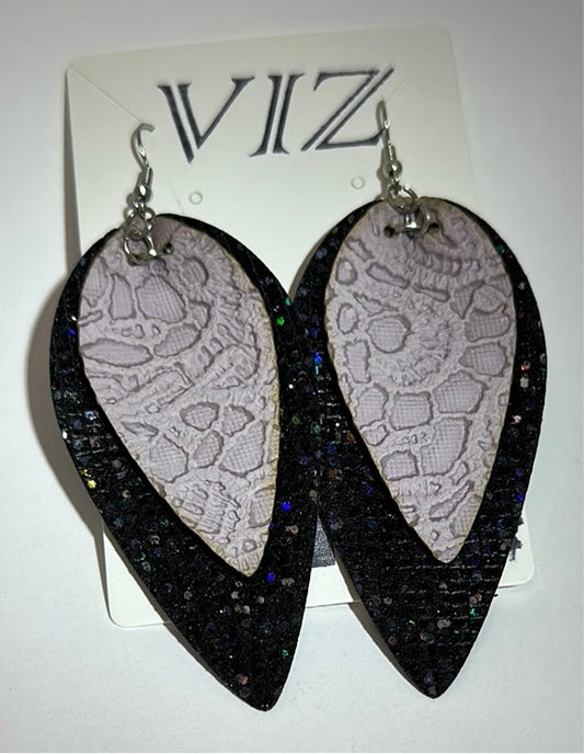 3” Dangle Earrings: Holographic Black w/ Lace Pattern in Purple