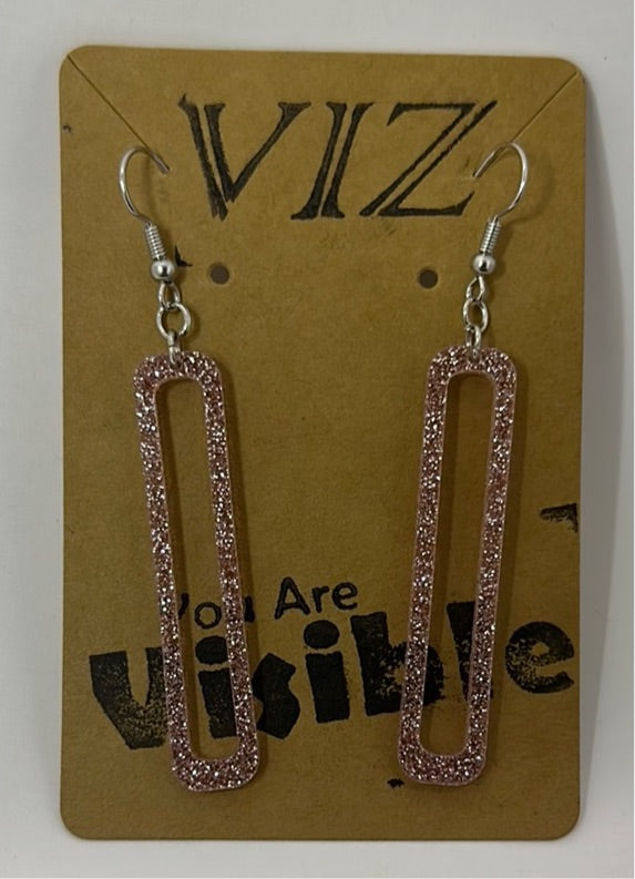 3” Dangles: Pink, Glitter, Transparent, Acrylic w/ Silver Hardware