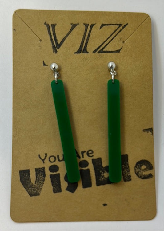 2” Studded Dangles: Dark Green Acrylic w/ Silver Hardware