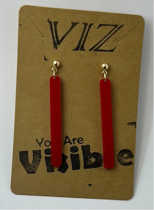 2” Studded Dangles: Red Acrylic w/ Gold Hardware