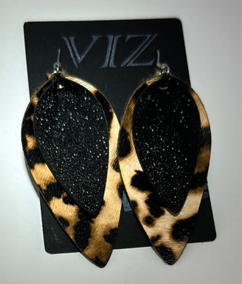 3” Dangle Earrings: Cheetah w/ Sparkly Black