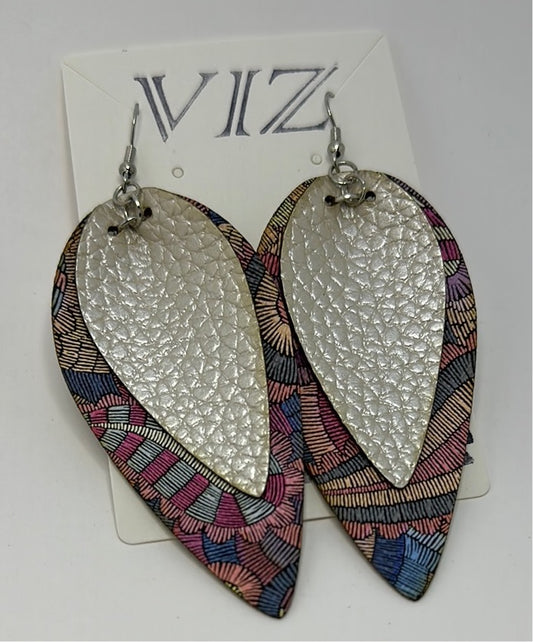 3” Dangle Earrings: Pink Paisley w/ Shimmery Textured White