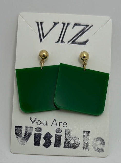 1.5” Dangle Earrings: Green Acrylic w/ Gold